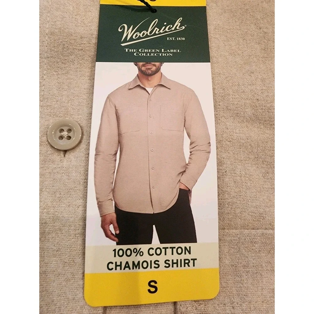 Woolrich Green‎ Label Chamois Soft Cotton Button-Up Shirt Tan Men's Small NWT